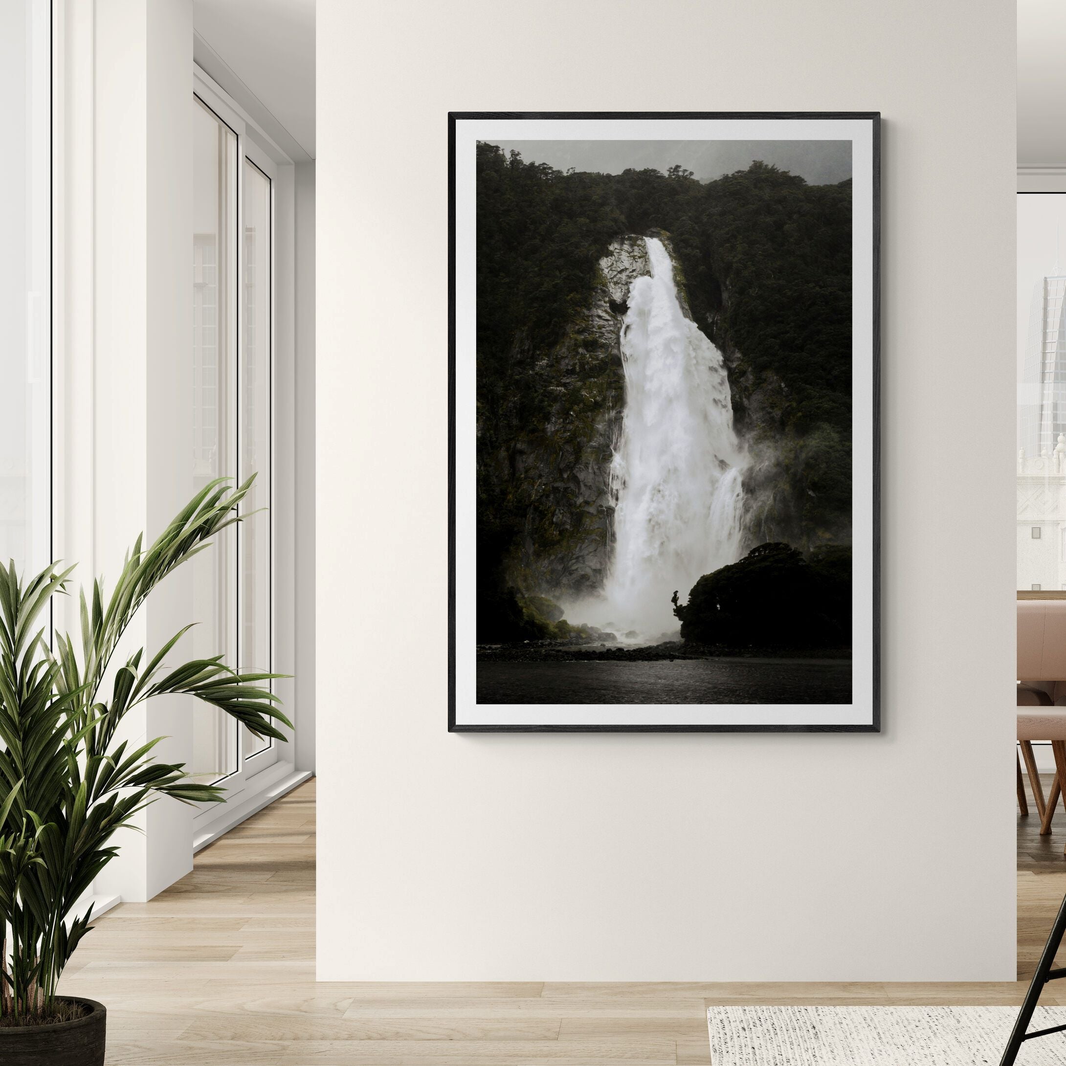 Lady Bowen Falls fine art print framed in apartment by Kirsten Clark Art