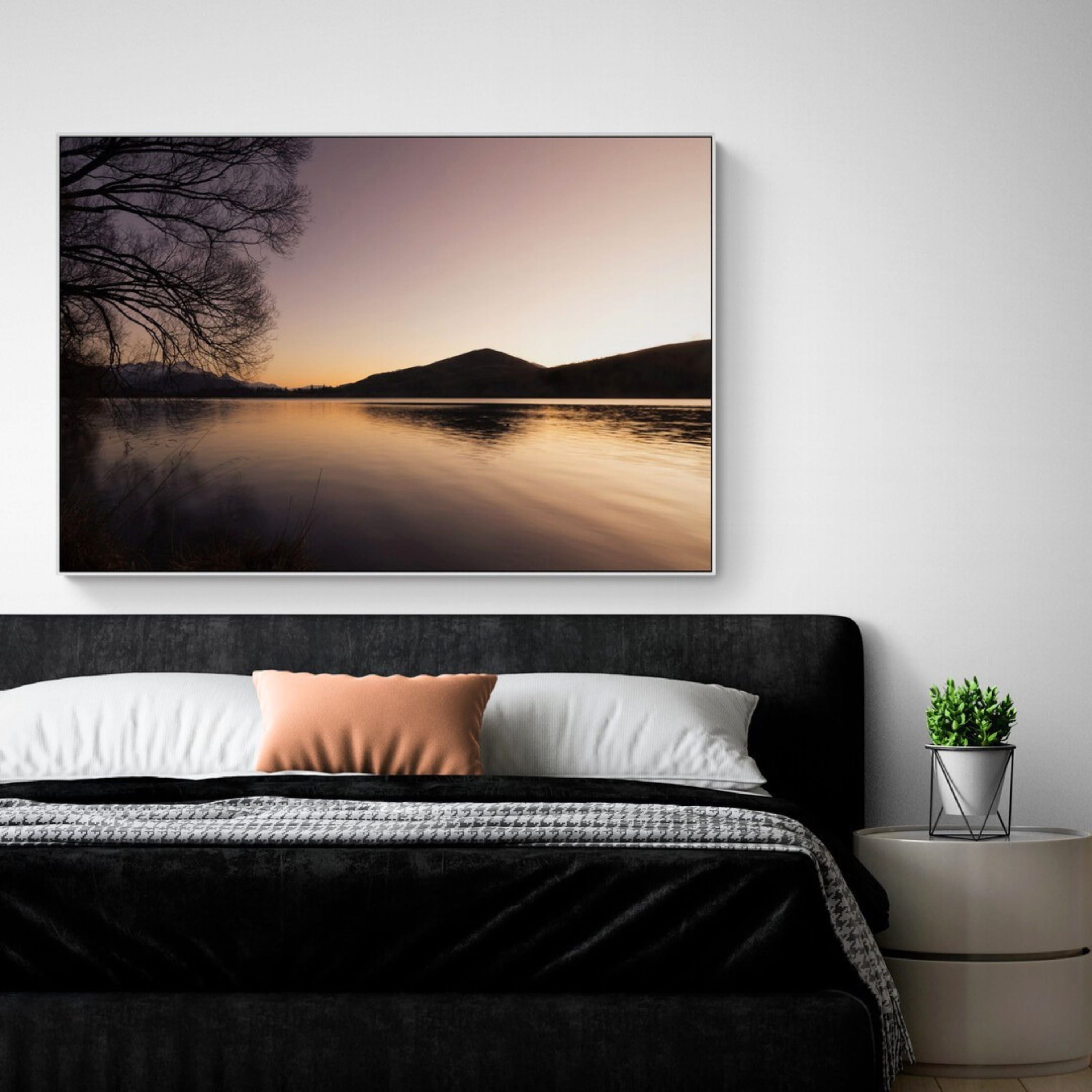 Lake Hayes Canvas printi in bedroom Kirsten Clark Art