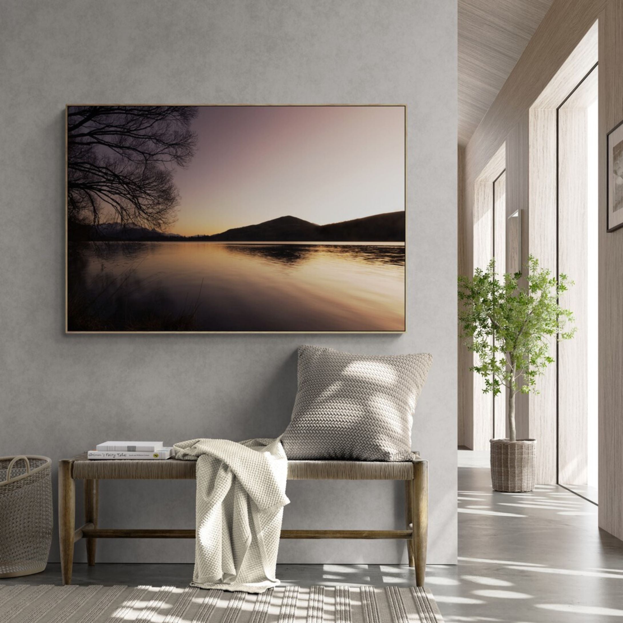 Lake Hayes Canvas print in foyer oak frame KirstenClarkart