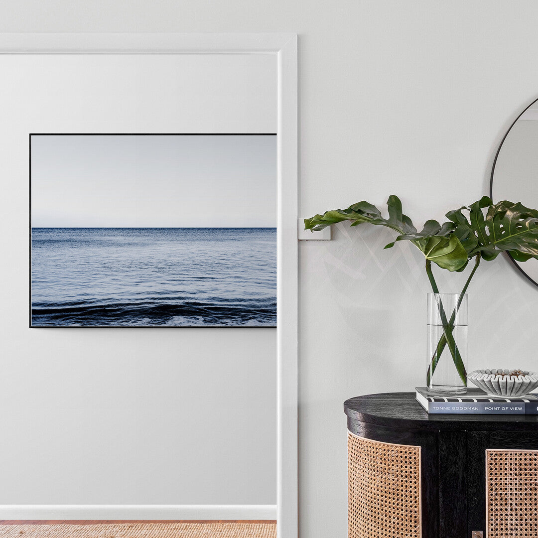 Meditative Waters canvas black frame in hallway
