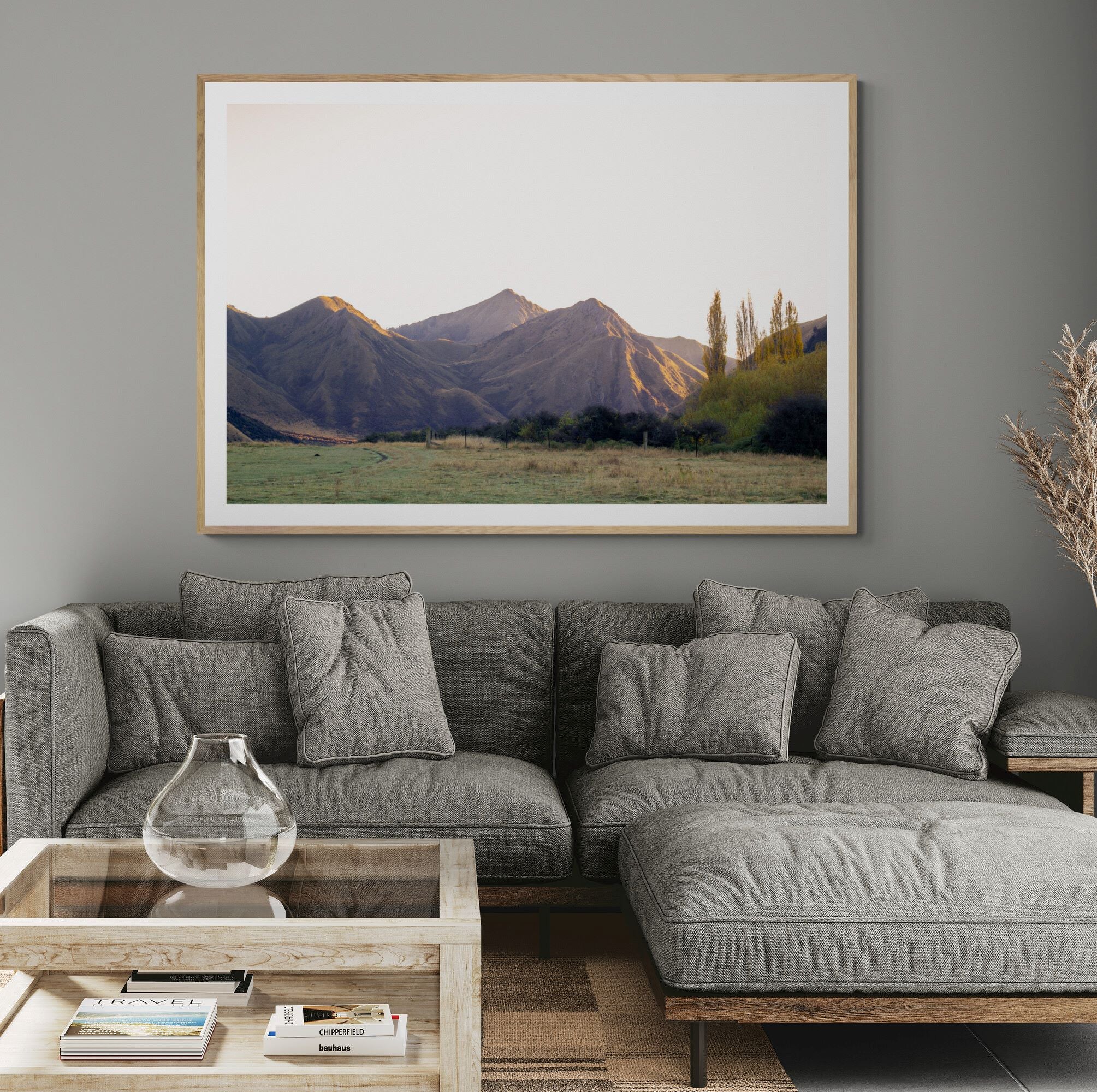 Moke Lake Queenstown Autumn Sunrise in living room by Kirsten Clark Art