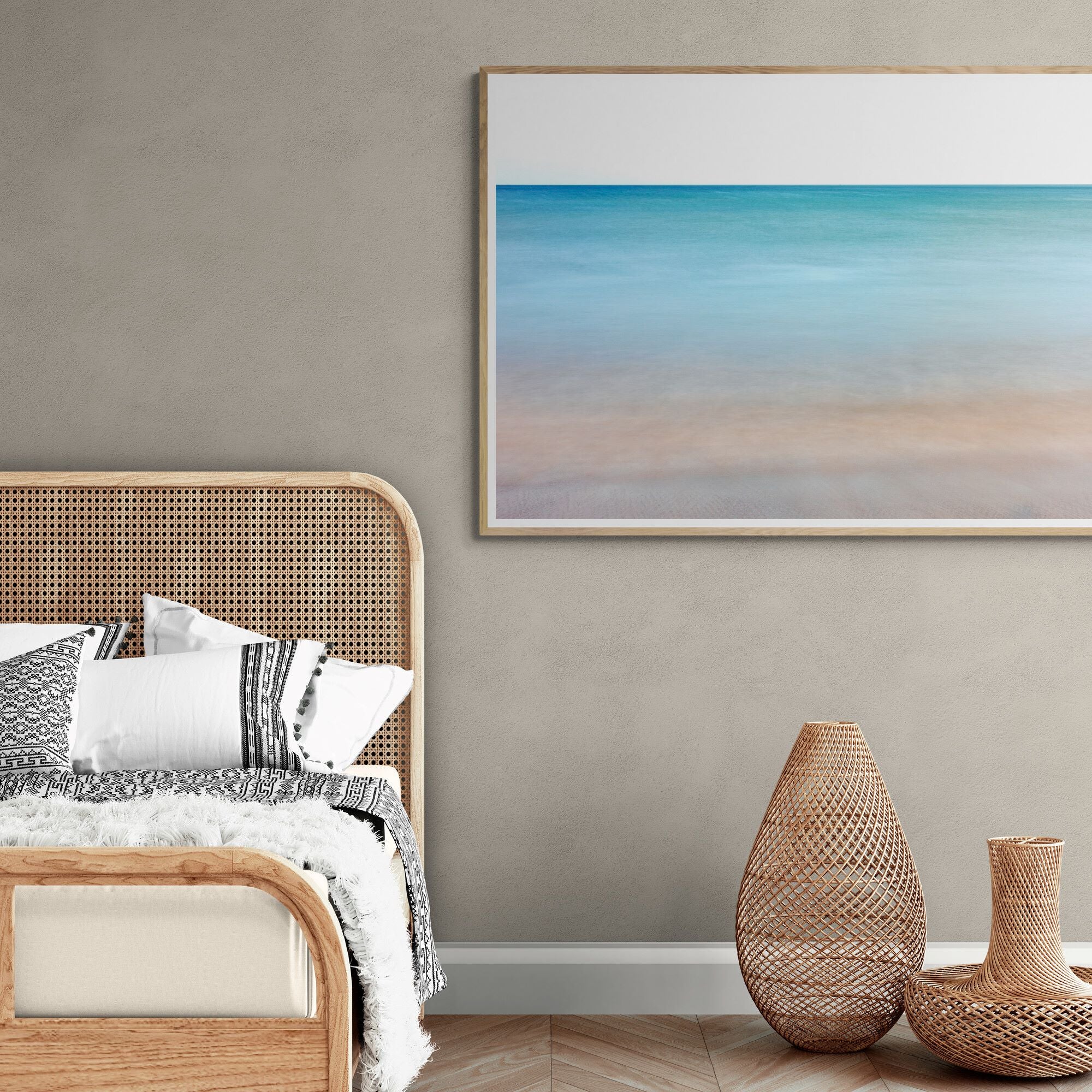 New Horizons inhale exhale print in bedroom by Kirsten Clark Art