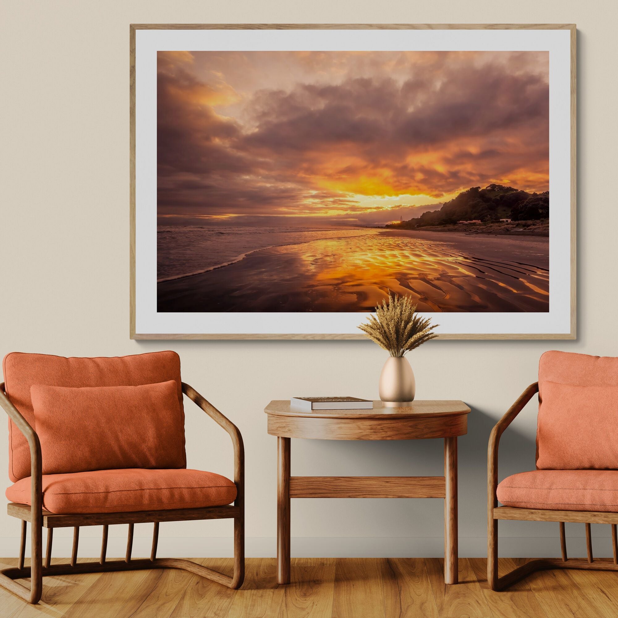 Ohope Sunrise Fine Art Print in reception area by Kirsten Clark Art