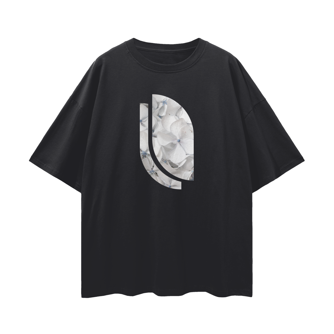 White Hydrangea Graphic Oversized Tee