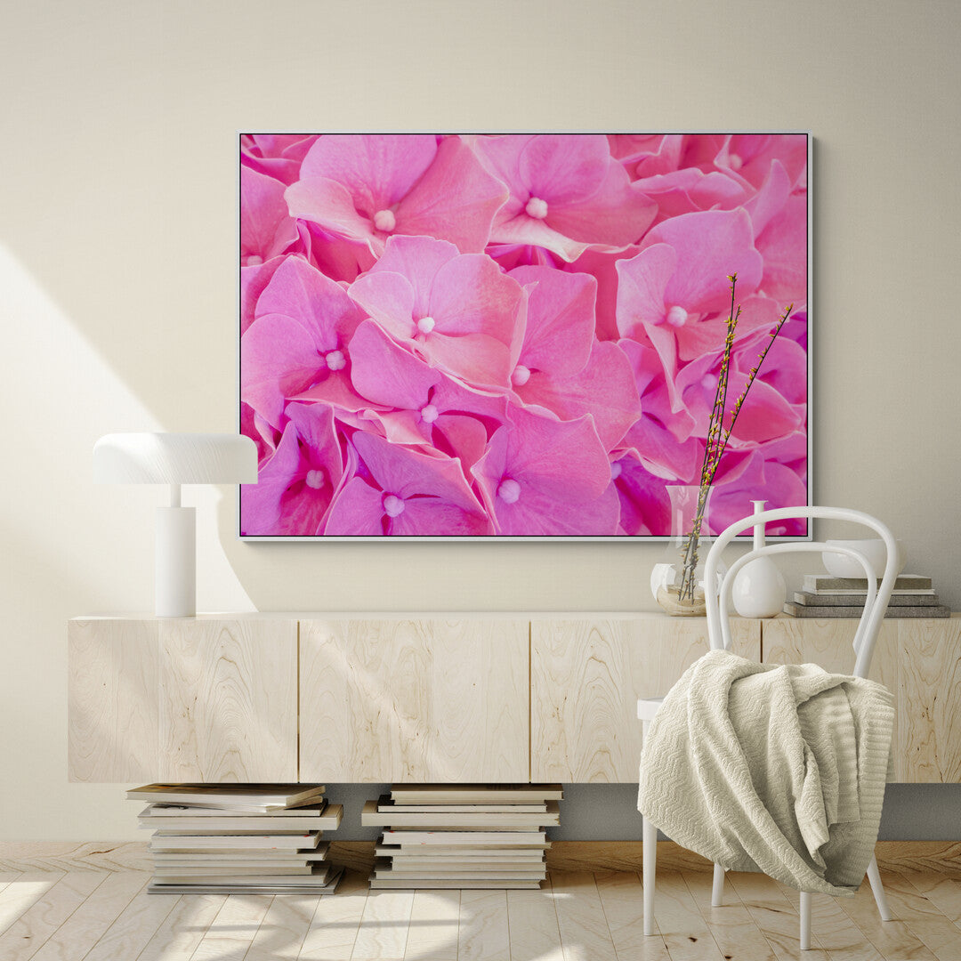 Pink Hydrangea Canvas Print Above Console Floral Wall Art