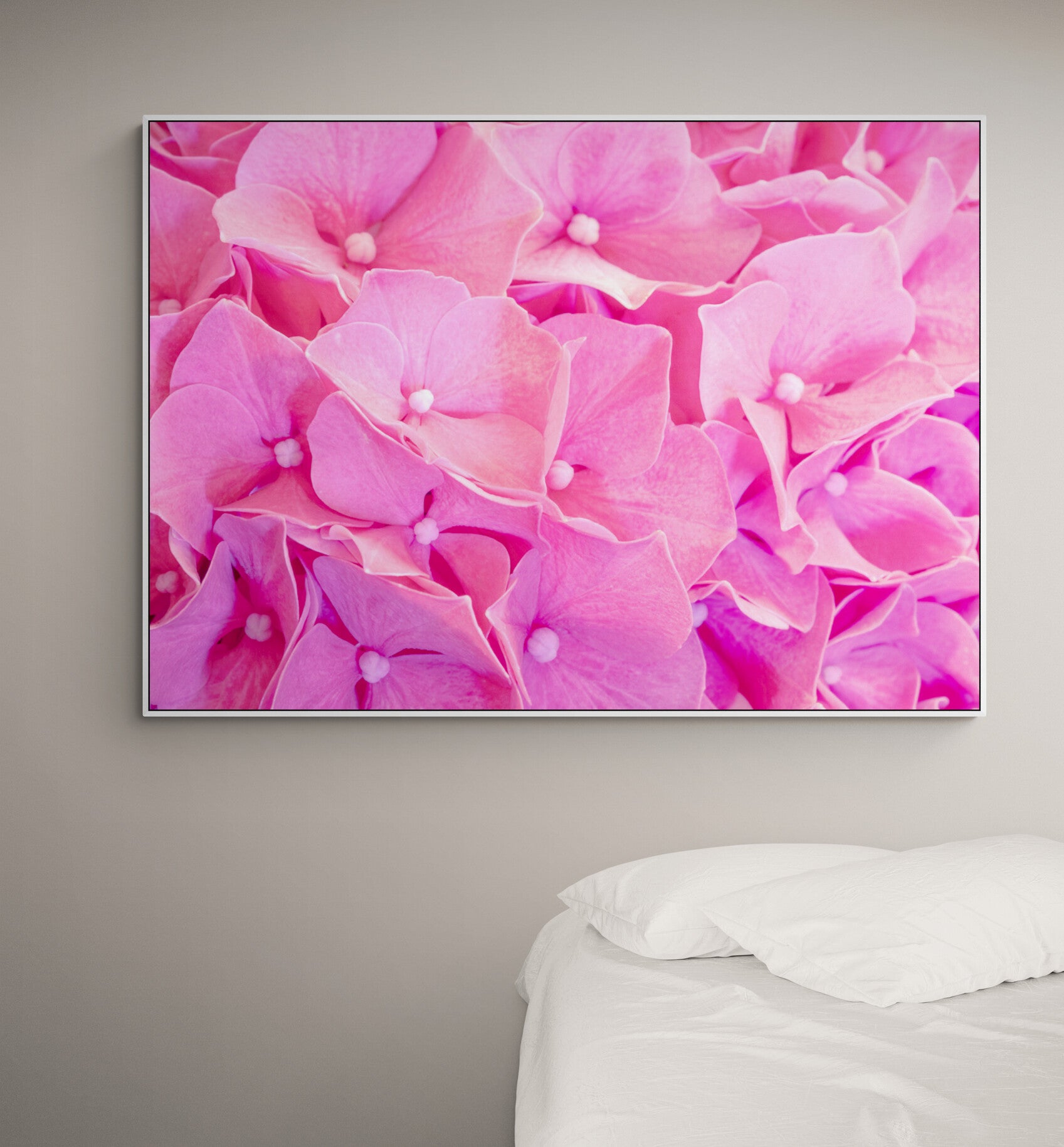 Pink Hydrangea Canvas Print In Bedroom Floral Wall Art