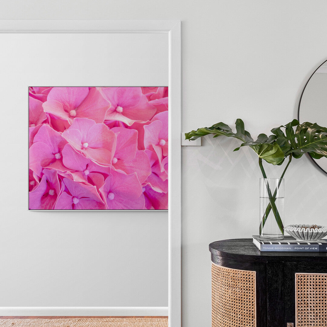 Pink Hydrangea Canvas Print in Hallway Floral Wall Art