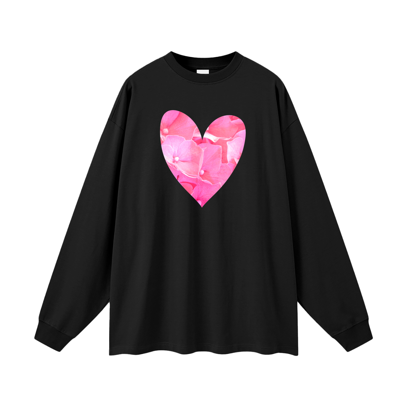 Pink Hydrangea Heart - Heavyweight Long Sleeve Tee