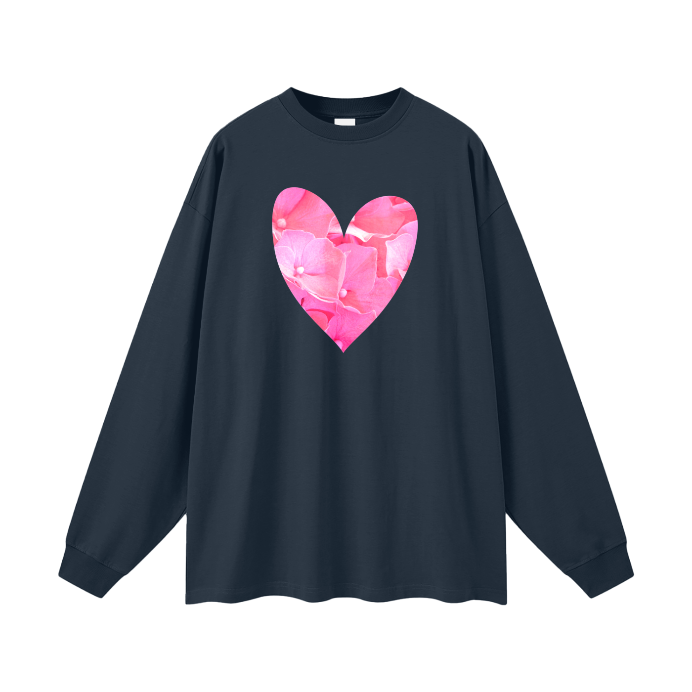 Pink Hydrangea Heart - Heavyweight Long Sleeve Tee