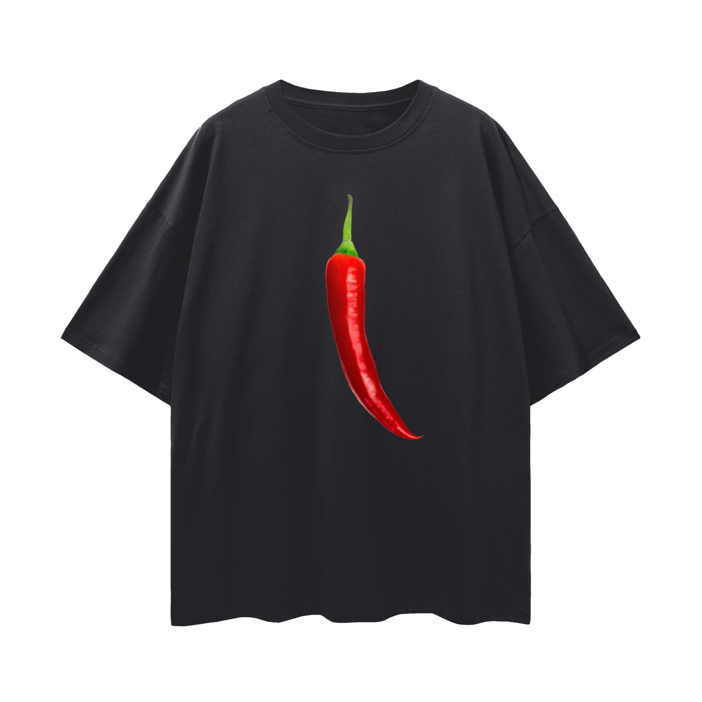 Red Chilli on black Tee - relaxed-fit to oversized
