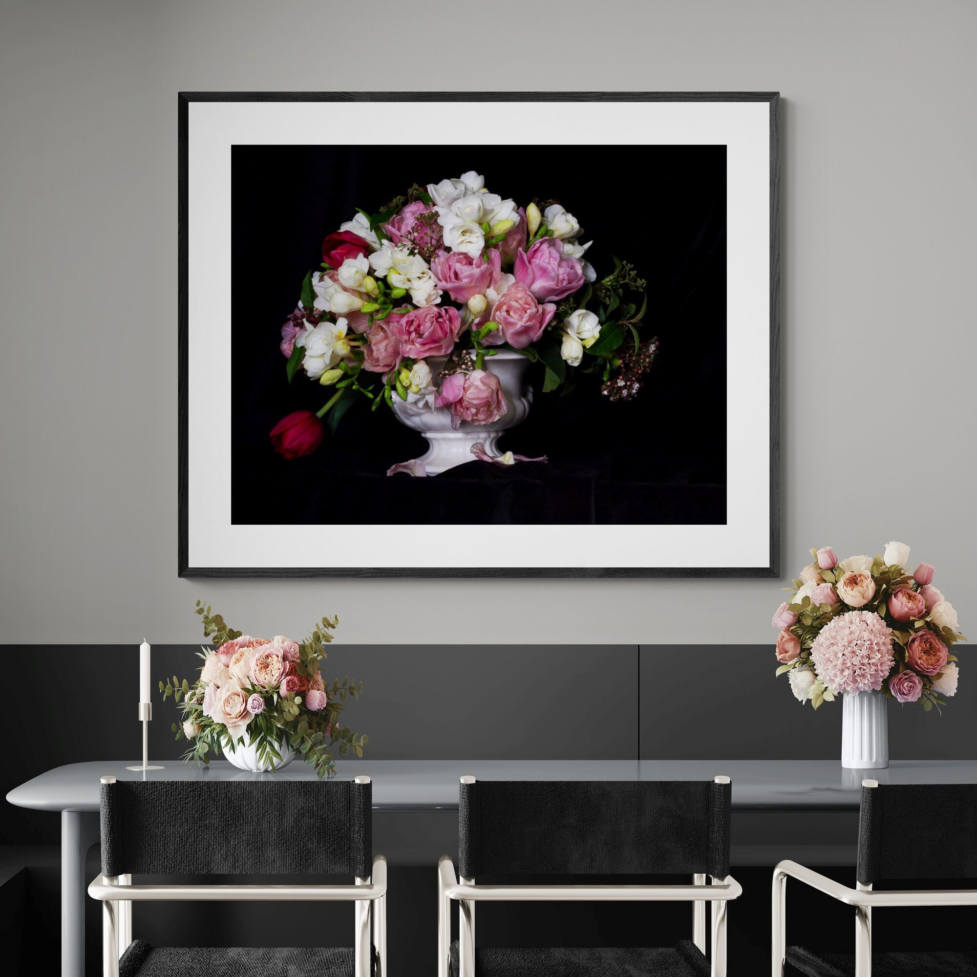 Still Life Floral Print in dining area by Kirsten Clark Art