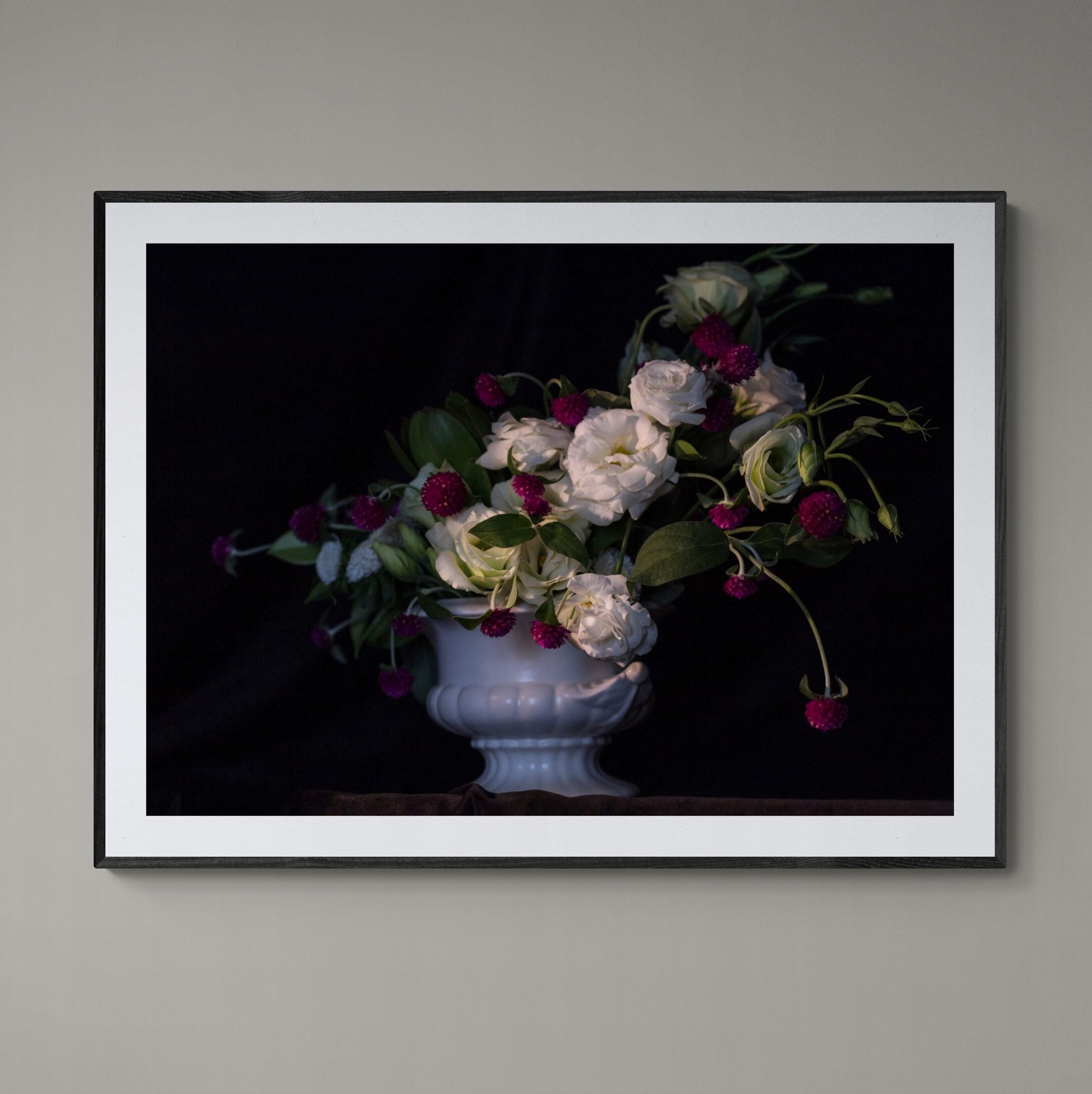 Still_Life_White_Crimson_framed_in_black_on_the_wall by Kirsten Clark Art
