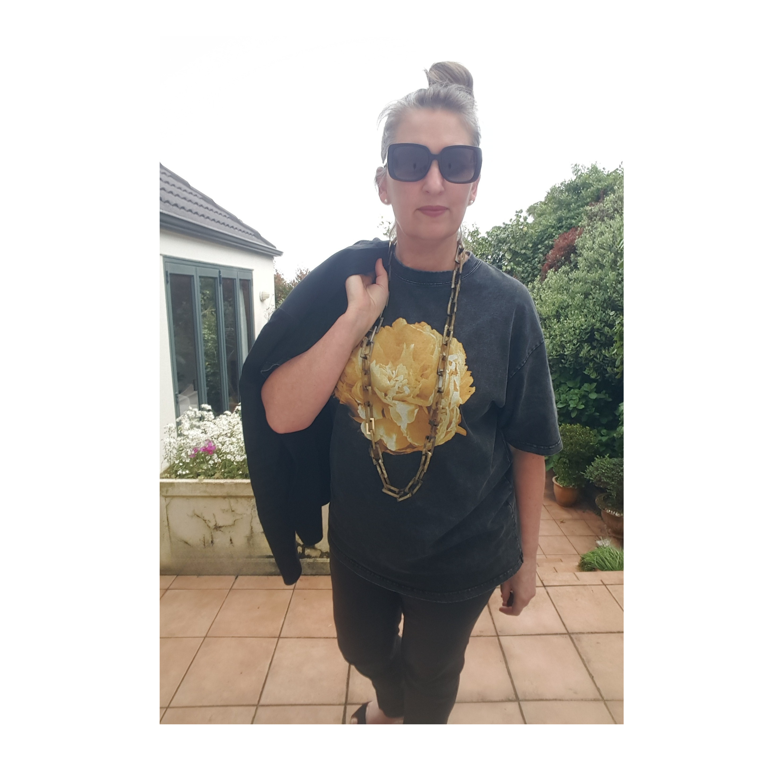 Antique Gold Peony Oversized Tee Vintage Wash