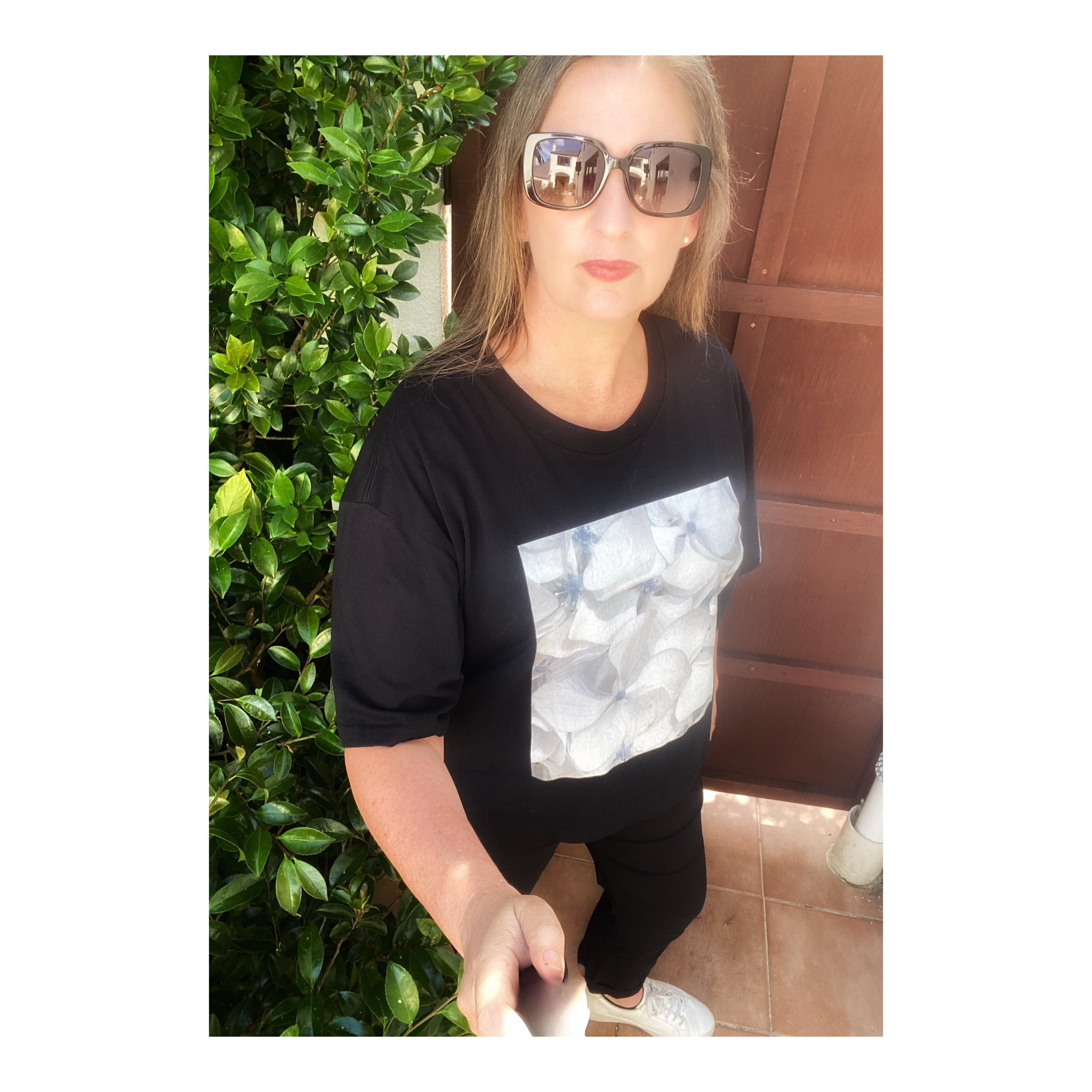 Cool Summer Whites Hydrangea Crew Neck Boxy Tee