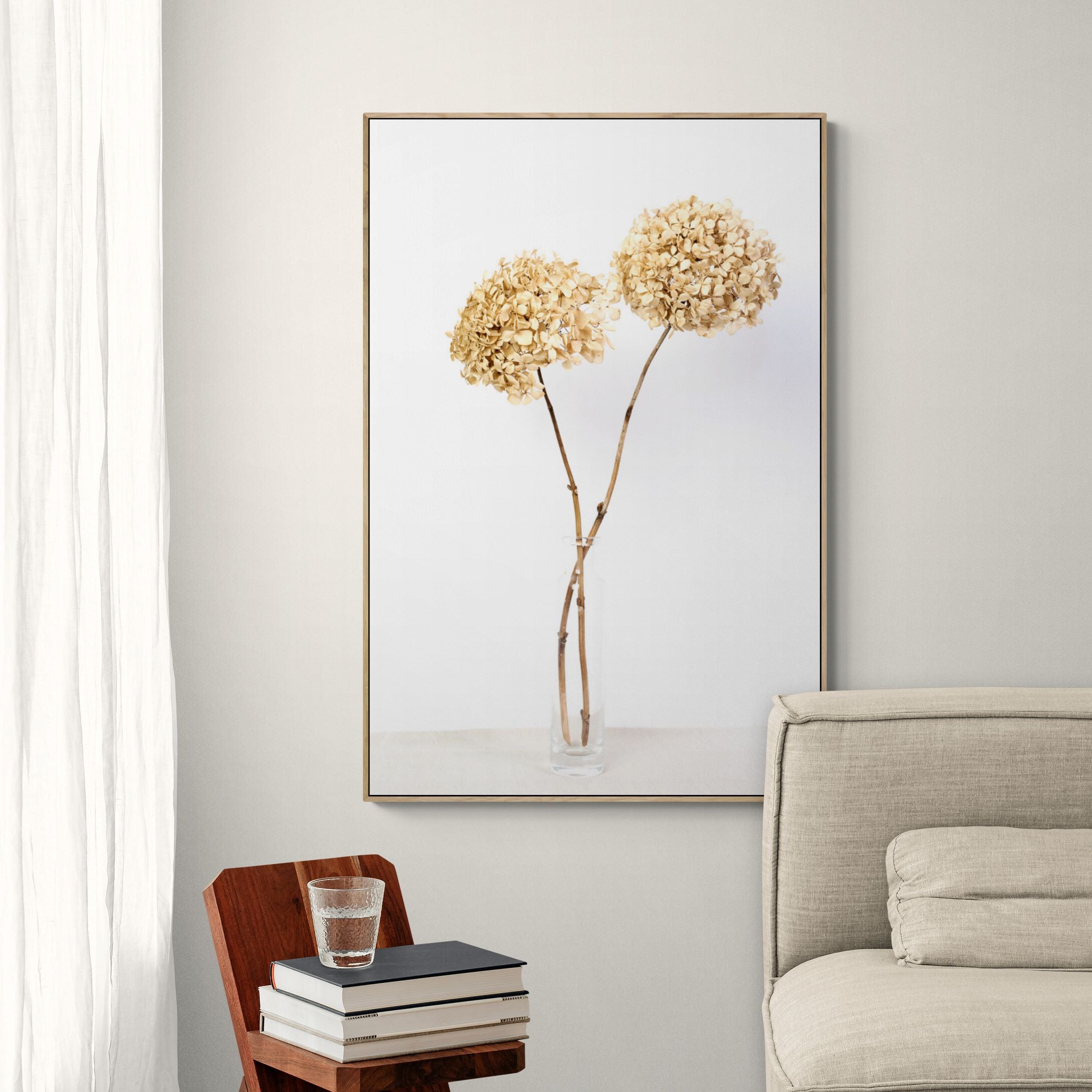Two dried hydrangeas canvas print by Kirsten Clark Art