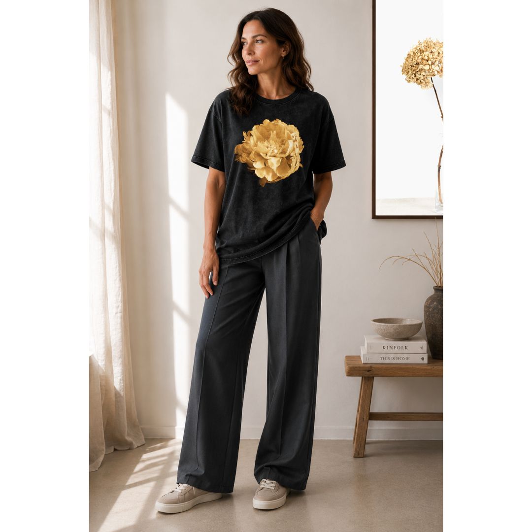 Antique Gold Peony Vintage Wash Tee | Relaxed to Oversized