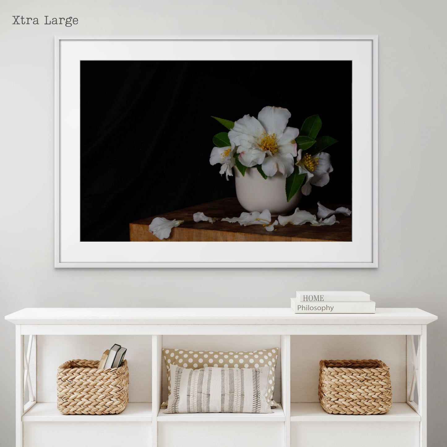 White Camellias Still Life XL Print by Kirsten Clark Art