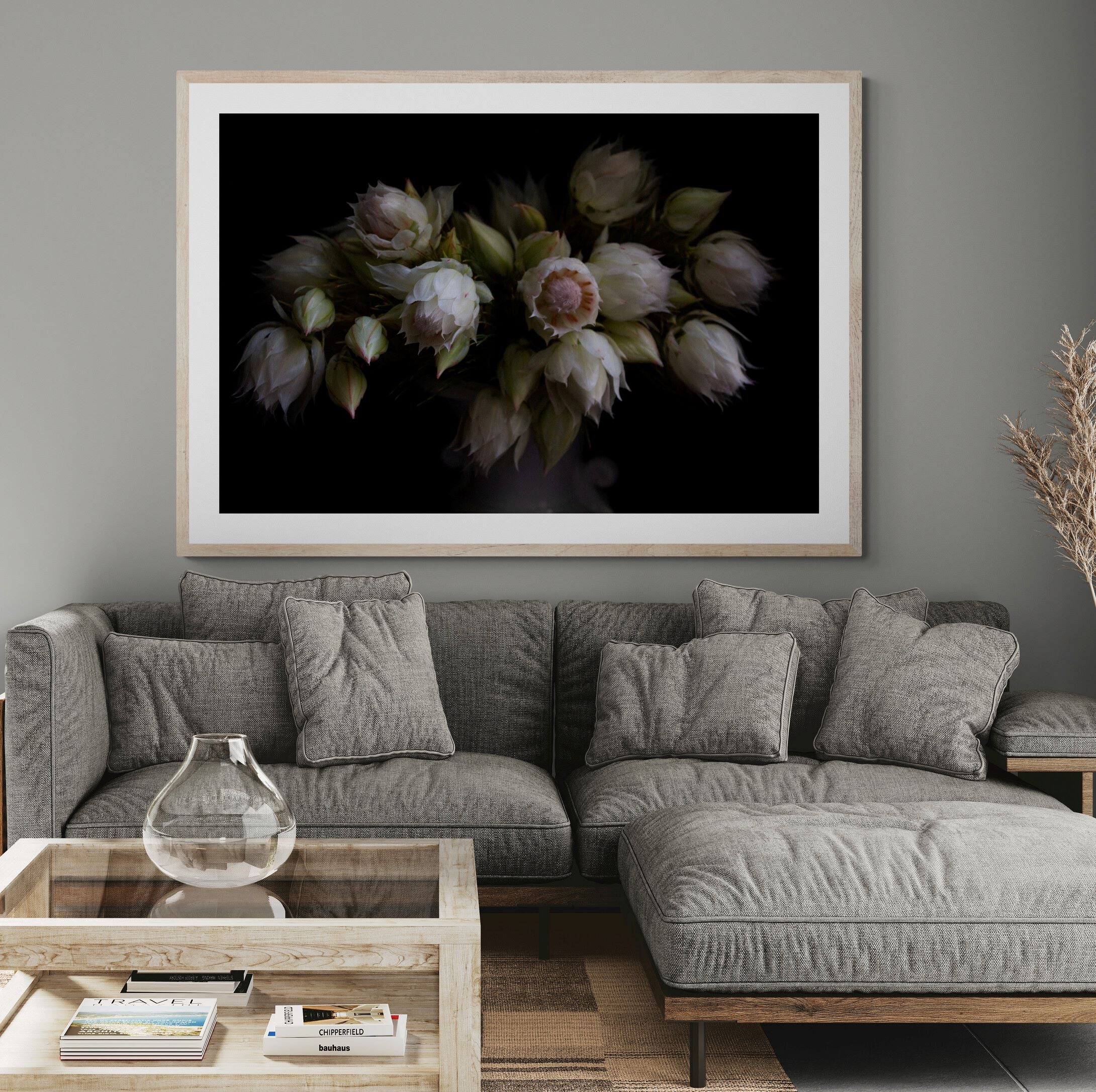 blushing brides floral print in living-room by Kirsten Clark Art