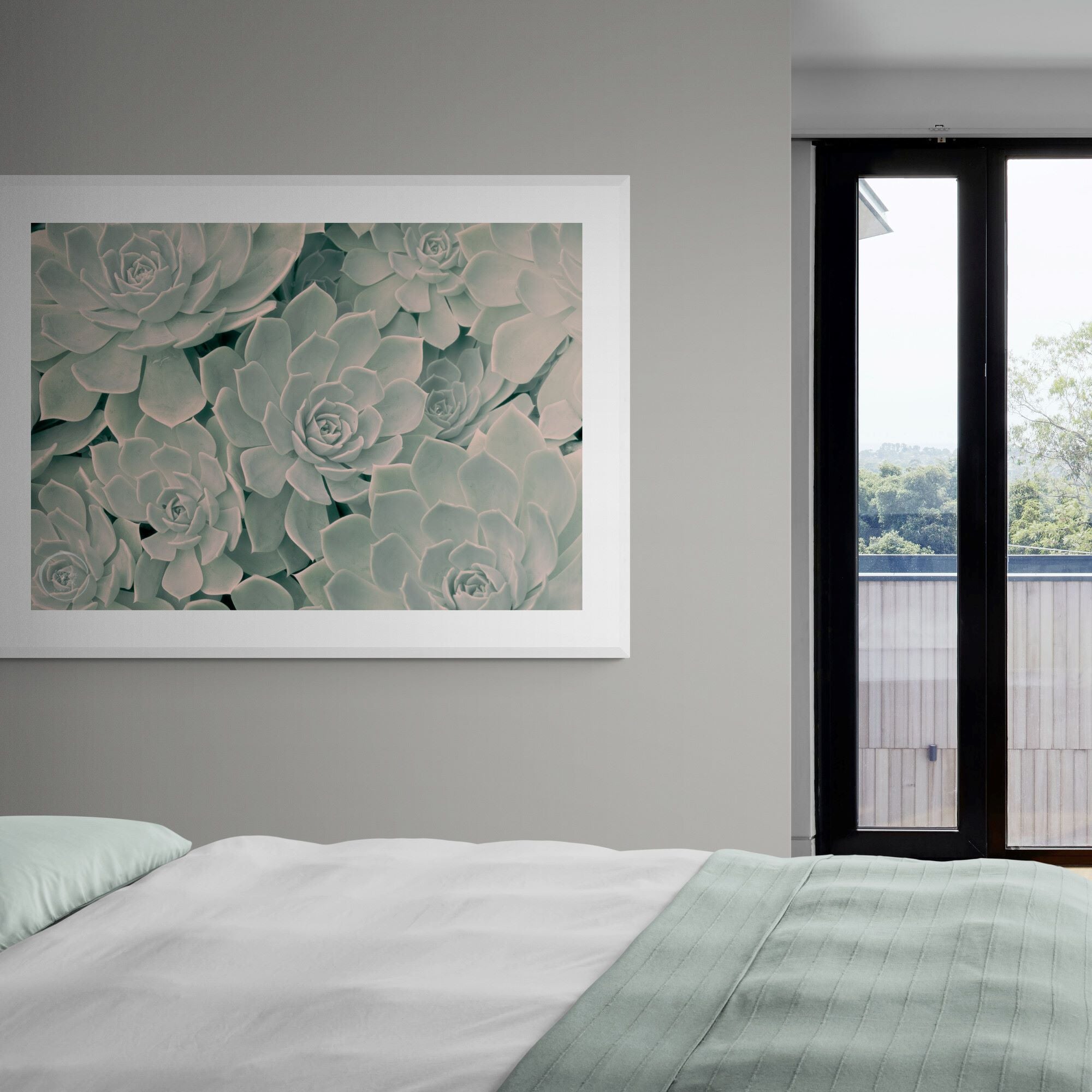 calm_succulents_print_in_bedroom by Kirsten Clark Art