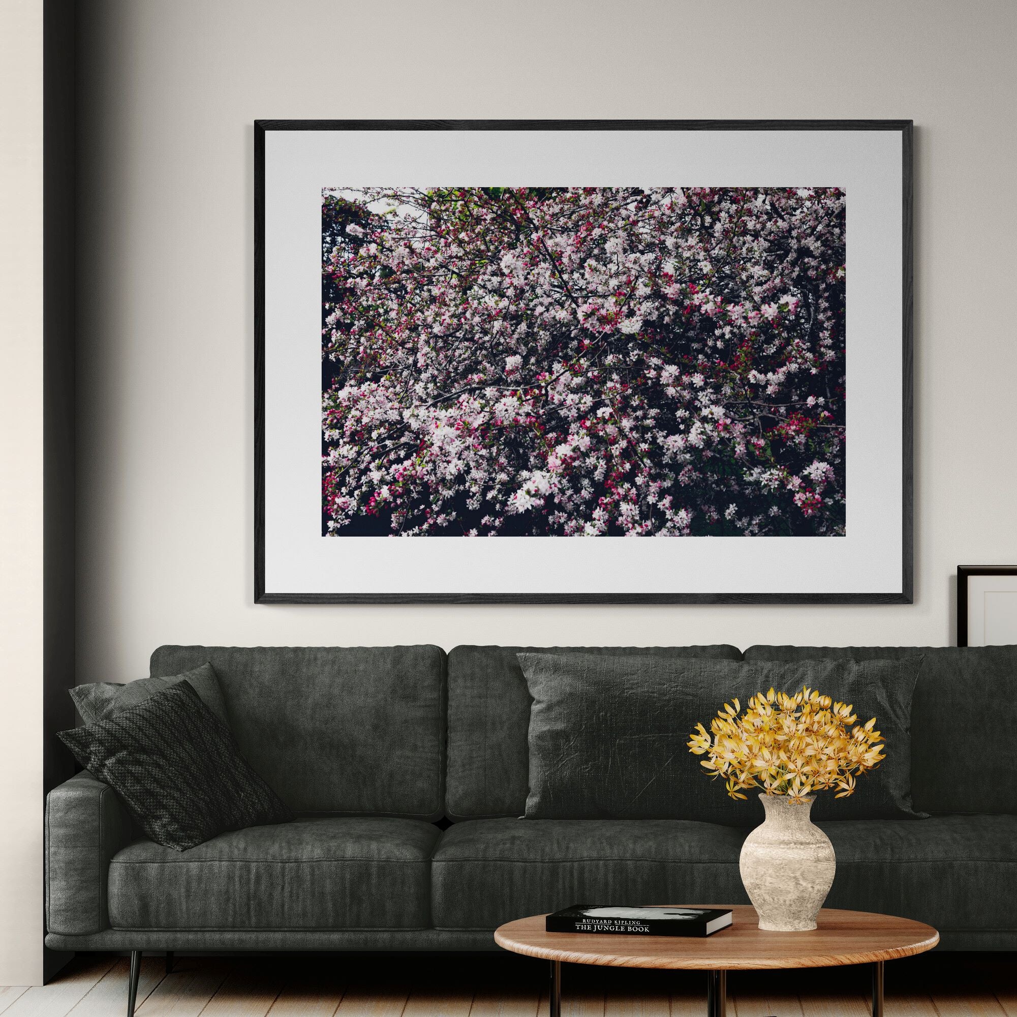 churchyard blossom print in living-room by Kirsten Clark Art
