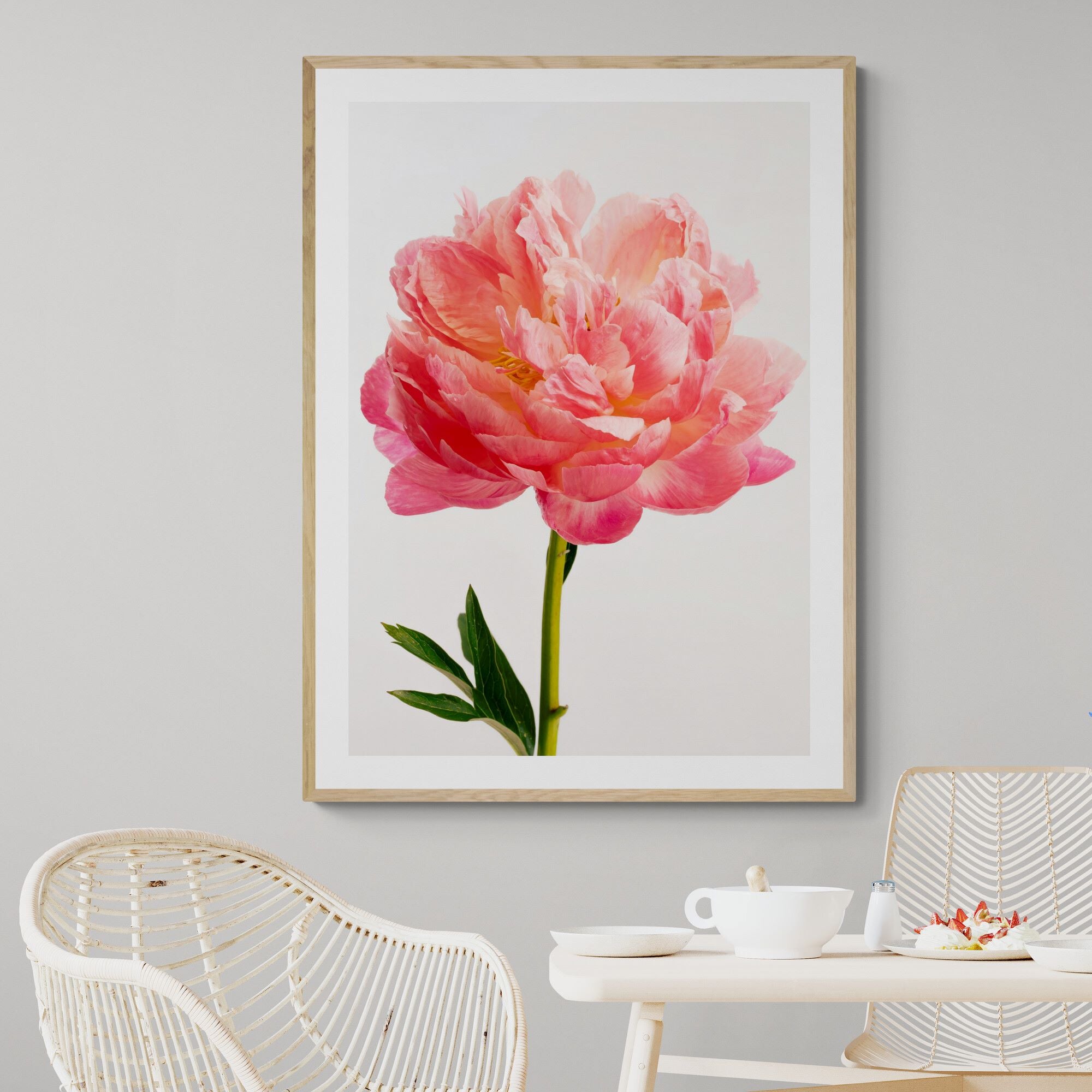 coral_charm_peony_print_in_dining-room by Kirsten Clark Art