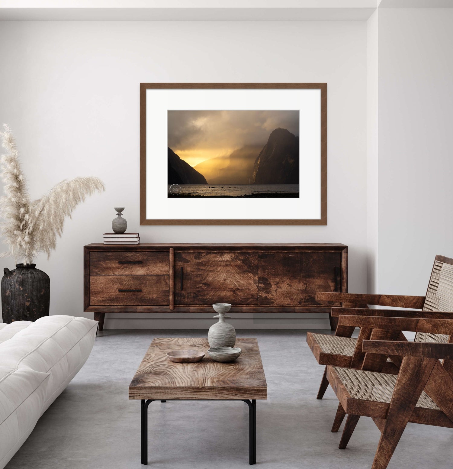 Milford Sound Golden Hour NZ Landscape Print Artwork in Lounge