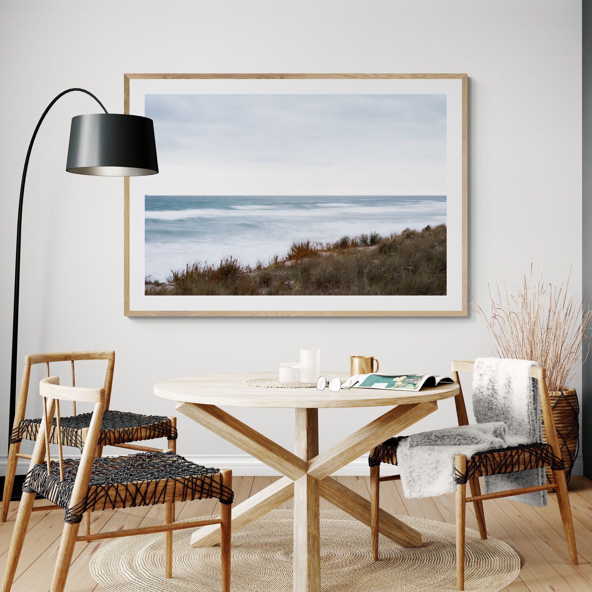 papamoa beach from the dunes print in dining-area by Kirsten Clark Art