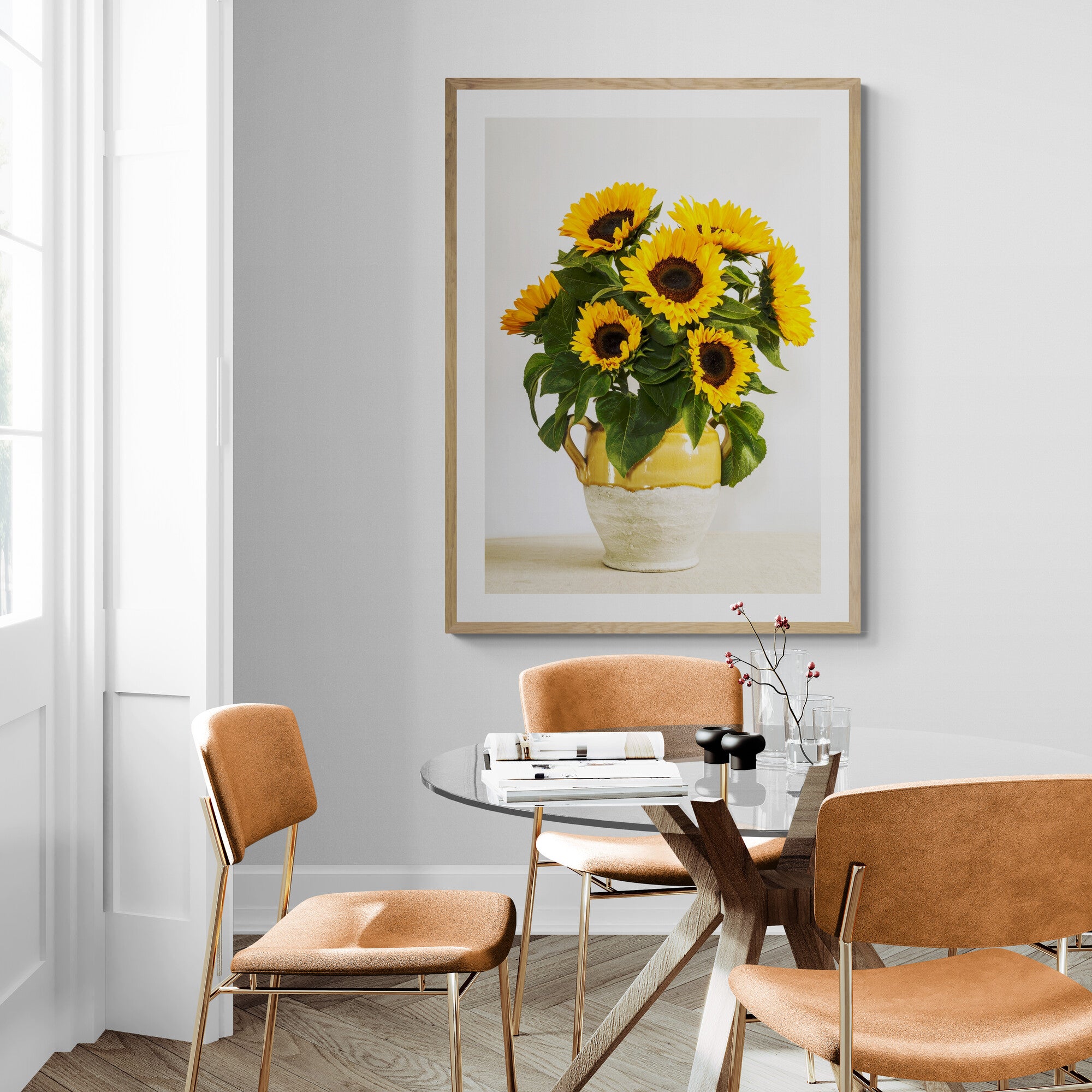 sunflowers in an urn print stylish-dining-room by Kirsten Clark Art