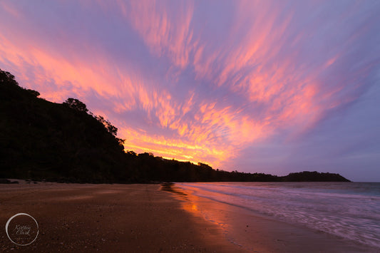 Electric Sunset Onetangi Beach Waiheke NZ Landscape Print by Kirsten Clark Art